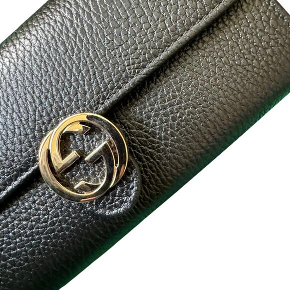 Gucci Interlocking G Long Wallet Black Leather Silver 100% Authentic - Picture 12 of 14